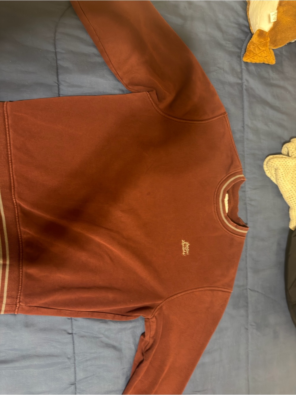Old Navy Men's Crewneck Sweatshirt in Rust with Contrast Stripe